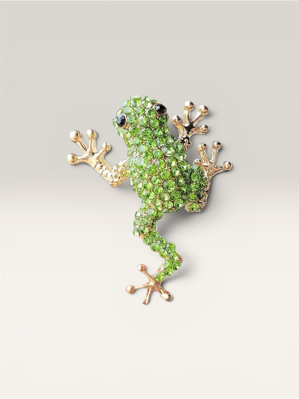 Green Rhinestone Frog Lizard Brooch Pin Gold Tone Rhinestone Statement Jewelry
